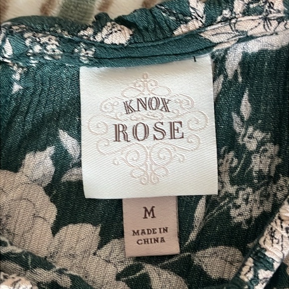 Knox Rose Women’s floral Green & Tan long sleeve tiered dress size M - Picture 4 of 11